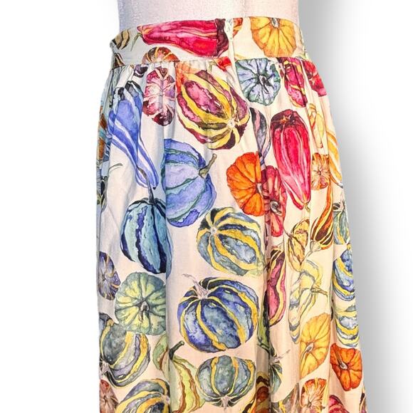 ModCloth Watercolor Gourd Print Pleated Midi Skirt Pockets Fall Autumn Small - Picture 4 of 11